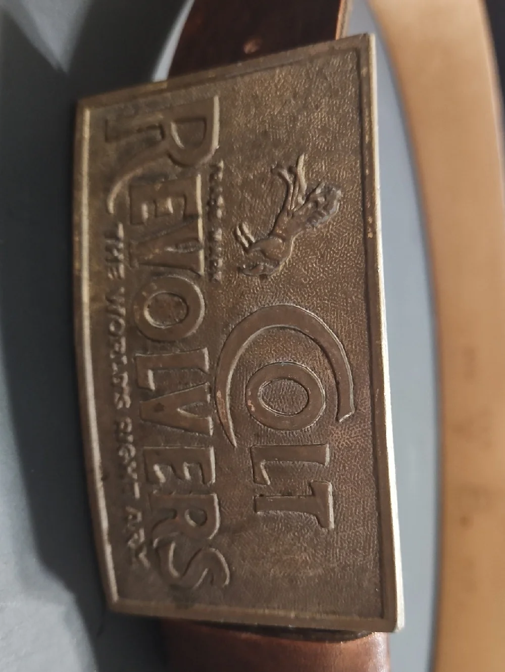 Colt Revolver Buckle on Leather Belt Belt Size 52-54